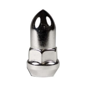 A silver bullet nut with a hole in the middle.