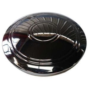 A black round plate with a silver rim.